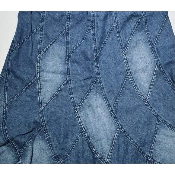Vintage Studio West Denim Patchwork Maxi Skirt Bohemian Western Pull On M - Picture 3 of 8
